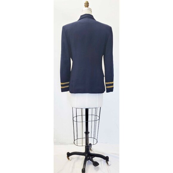 Ralph Lauren Womens Navy Blue Double Breasted Wool Blazer Military Gold Buttons - Picture 2 of 10